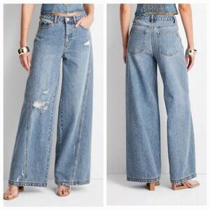 Jenee Naylor High-Rise Distressed Wide Leg Jeans NWT Future Collective